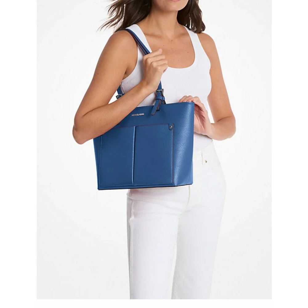 Michael‎ Kors Bedford Medium Top Zip Pocket Tote Cobalt Blue Pebbled Leather Bag